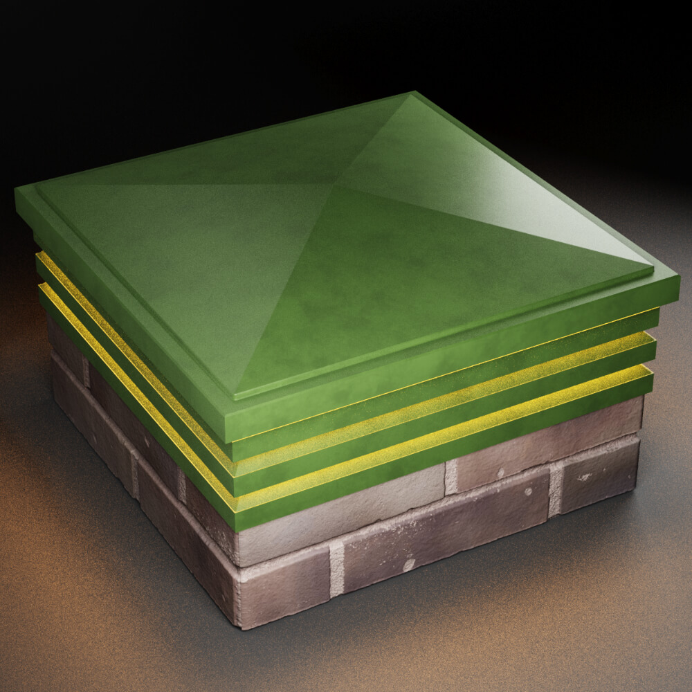 Колпак Zking Бона ХайТек Зеленый на столб 2х2 кирпича (513х513мм) с подсветкой в Куйбышеве фото