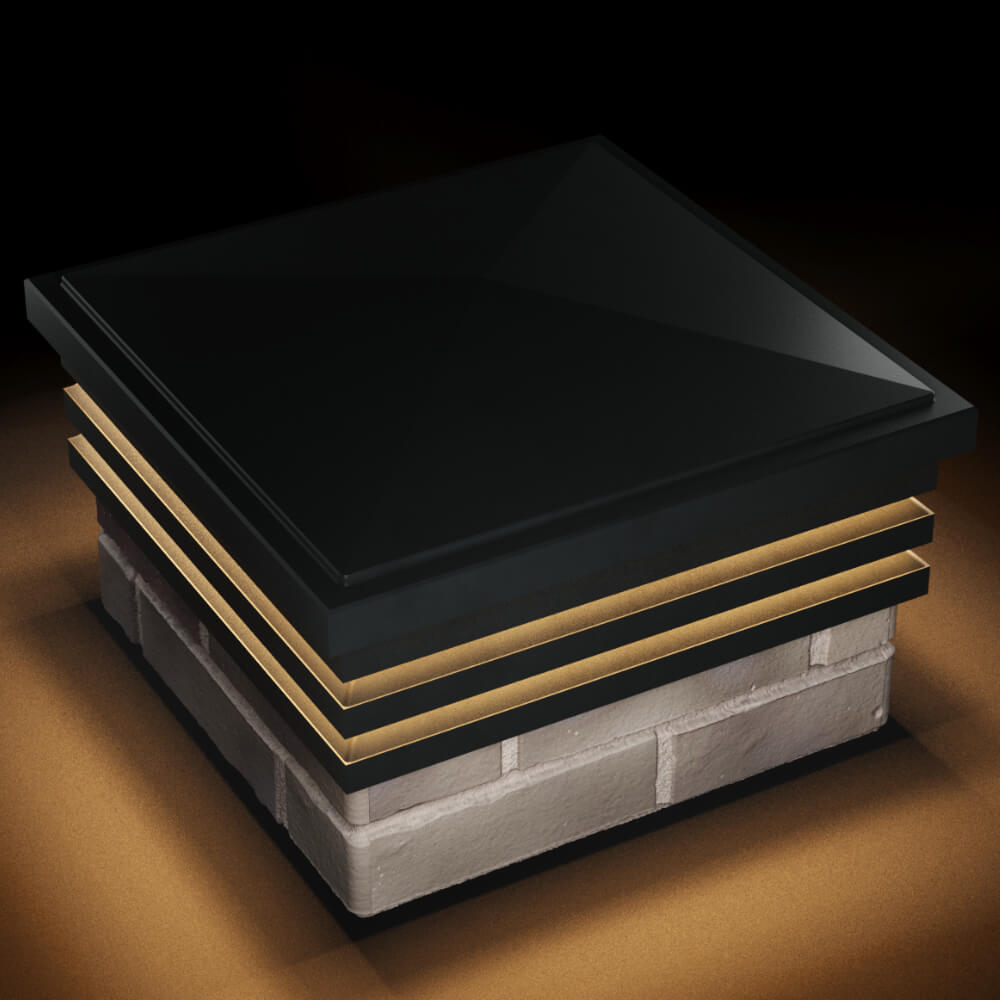 Колпак Zking Бона ХайТек Черный на столб 1.5х1.5 кирпича (385х385мм) с подсветкой в Куйбышеве фото