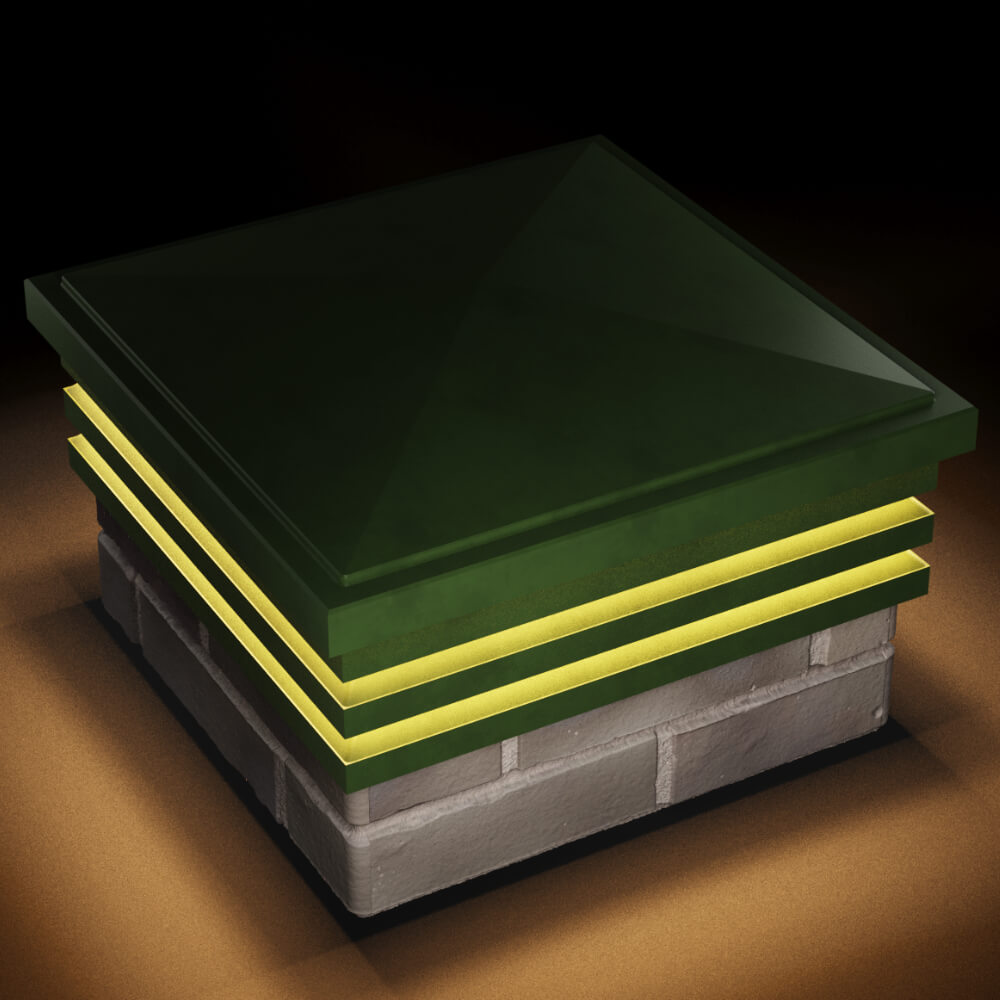 Колпак Zking Бона ХайТек Зеленый на столб 1.5х1.5 кирпича (385х385мм) с подсветкой в Куйбышеве фото