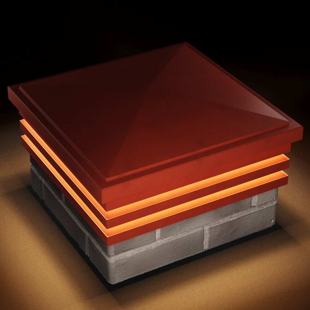 Колпак Zking Бона ХайТек Красный на столб 1.5х1.5 кирпича (385х385мм) с подсветкой в Куйбышеве фото