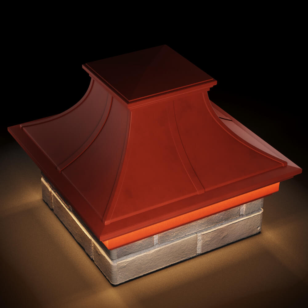 Колпак Zking Монблан Премиум Красный на столб 1.5х1.5 кирпича (385х385мм) с подсветкой в Куйбышеве фото